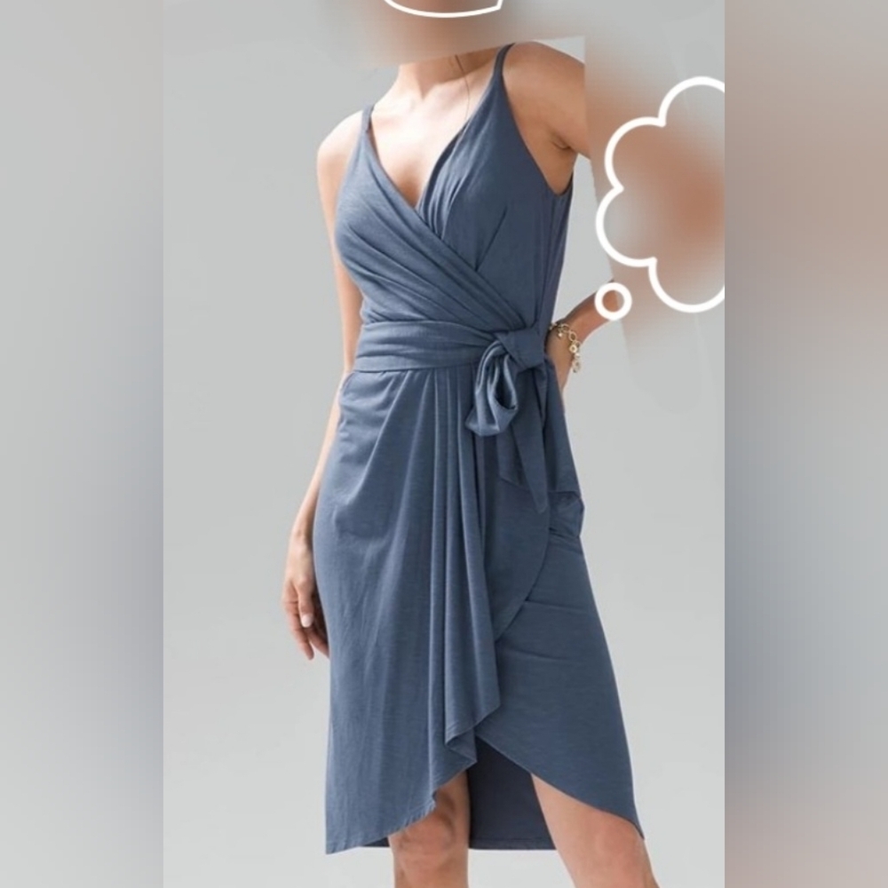 White House Black Market Mini Sandal‎ Dress Sleeveless Front Tie Wrap Skirt Blue